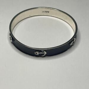 JCREW J. Crew bangle bracelet silver tone with black enamel signed costume jewel